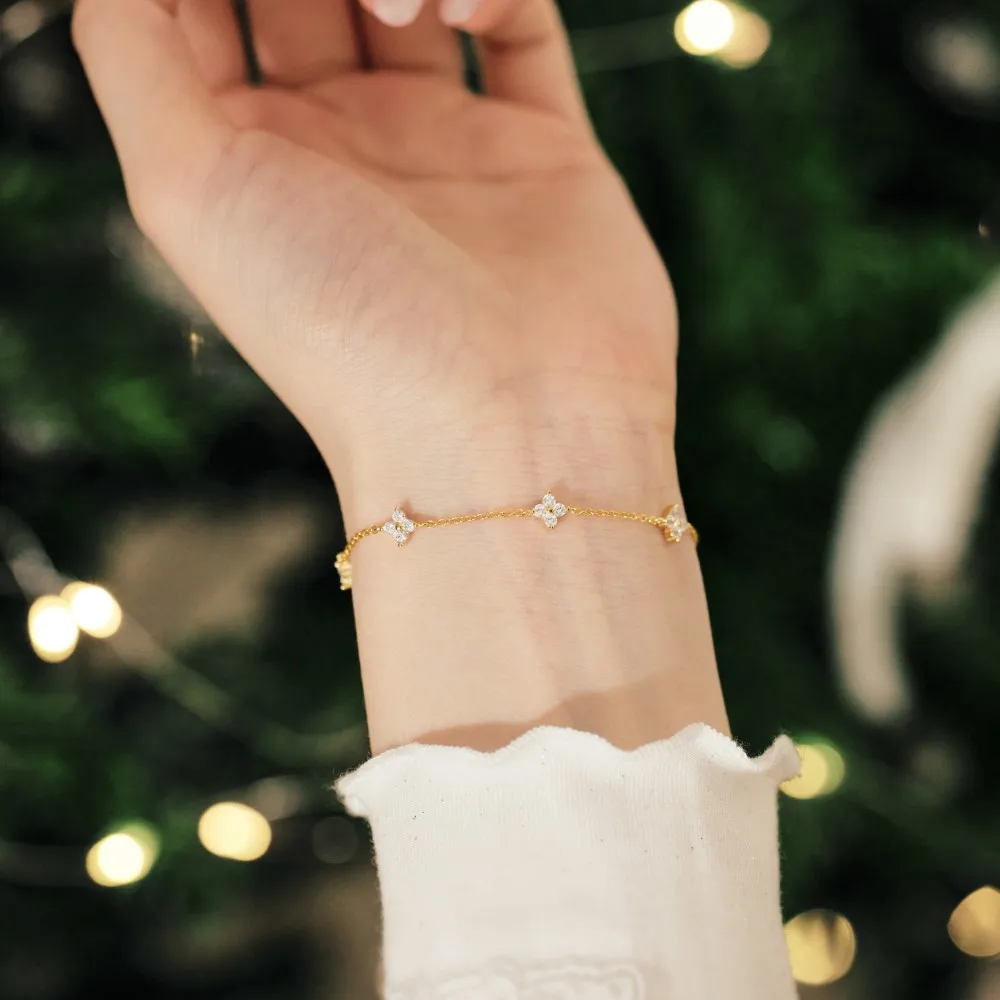 KAKODIY Trusted Jewelry Rhodium 18K Gold Plated 925 Sterling Silver Chain Four Leaf Clover 5A Zircon Women's Bracelet detail 4