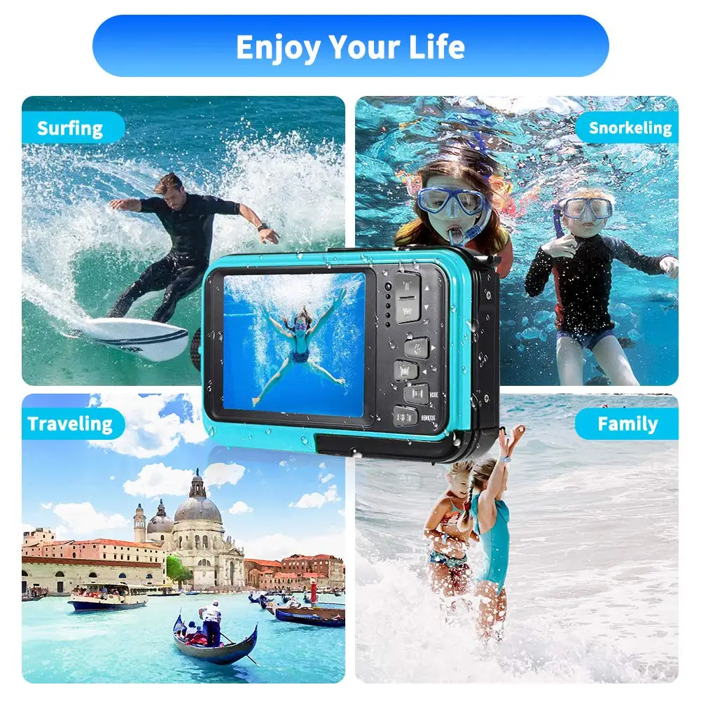 2.7K 48MP Digital Camera HD Rechargeable Underwater Camera Dual Lens Waterproof Cameras