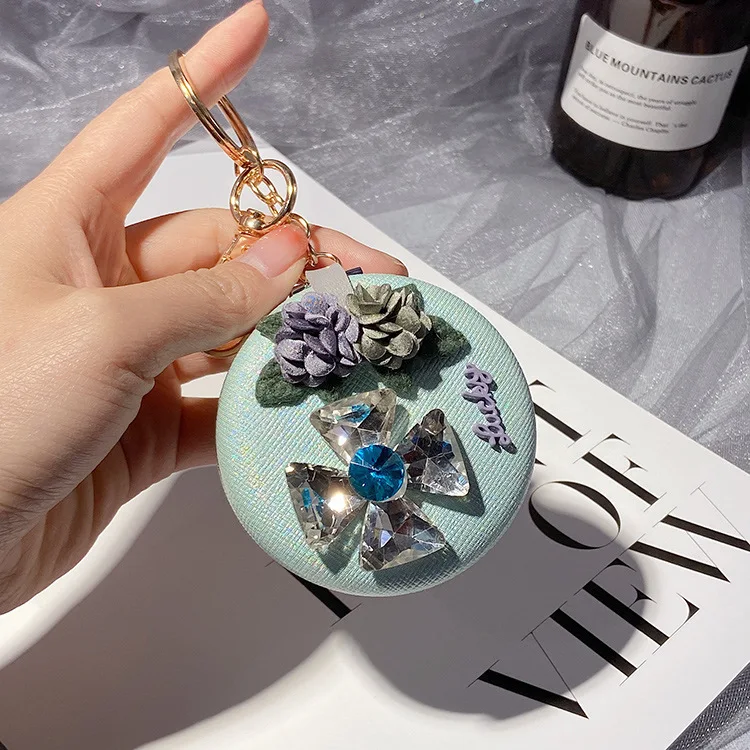 Folding Mini Round Cosmetic Mirror Key Ring Key Chain Charm Pendant for  Women