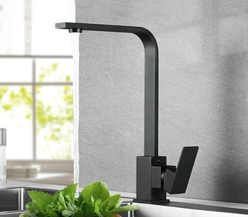 Good Quality Matte Black Square Stainless Steel 304 Kitchen Faucet Tap Hot Cold Faucets Mixers Taps
