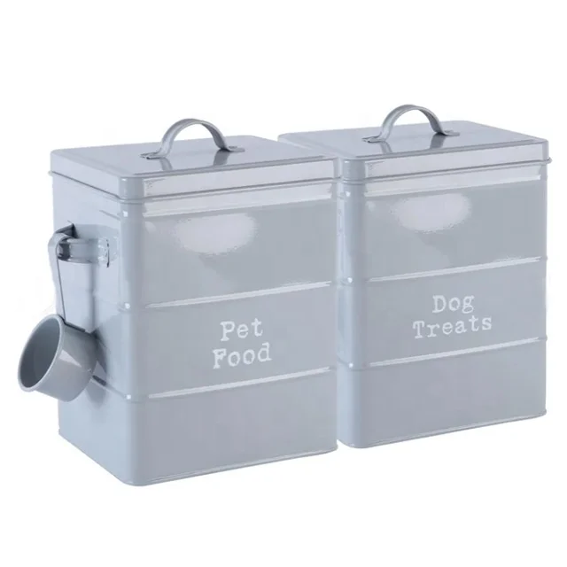 Vintage Pet Food Storage Bin Metal Pet Treat Jar Dog Food Canister Set
