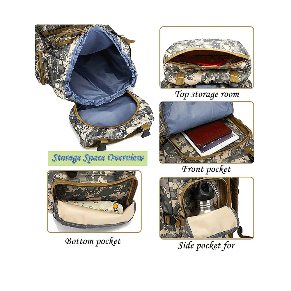 Oleaderbag Practical Assault Backpack 70L Large Capacity Waterproof Bag Outdoor Camouflage Backpack Hiking Bag