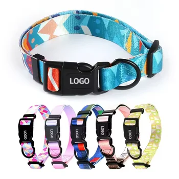 Dropshipping Wholesale Pattern Polyester Soft Adjustable Dog Training Collar Designer Custom Dog Pet Collars