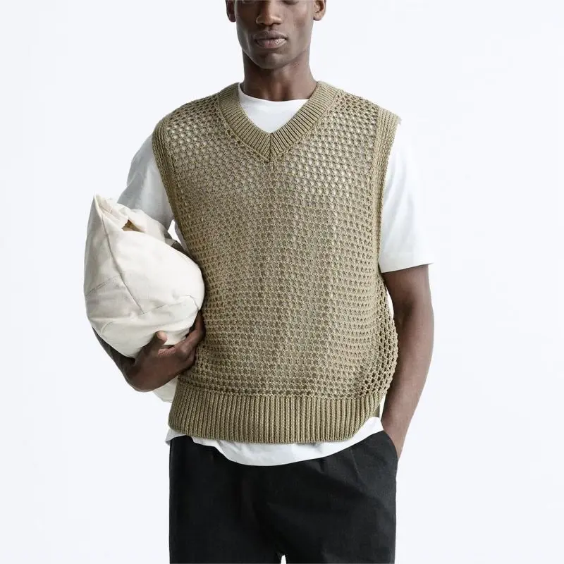 Sweater Chaleco Sin Manga Para Hombre Suéter De Red De Pesca