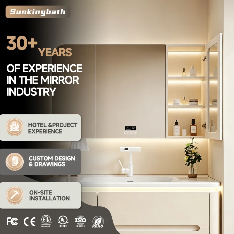 Luxury Villa Lighted Medicine Cabinet Bathroom Resolution Full HD Led Mirror Cabinet Bluetooth Bathroom Storage Cabinet