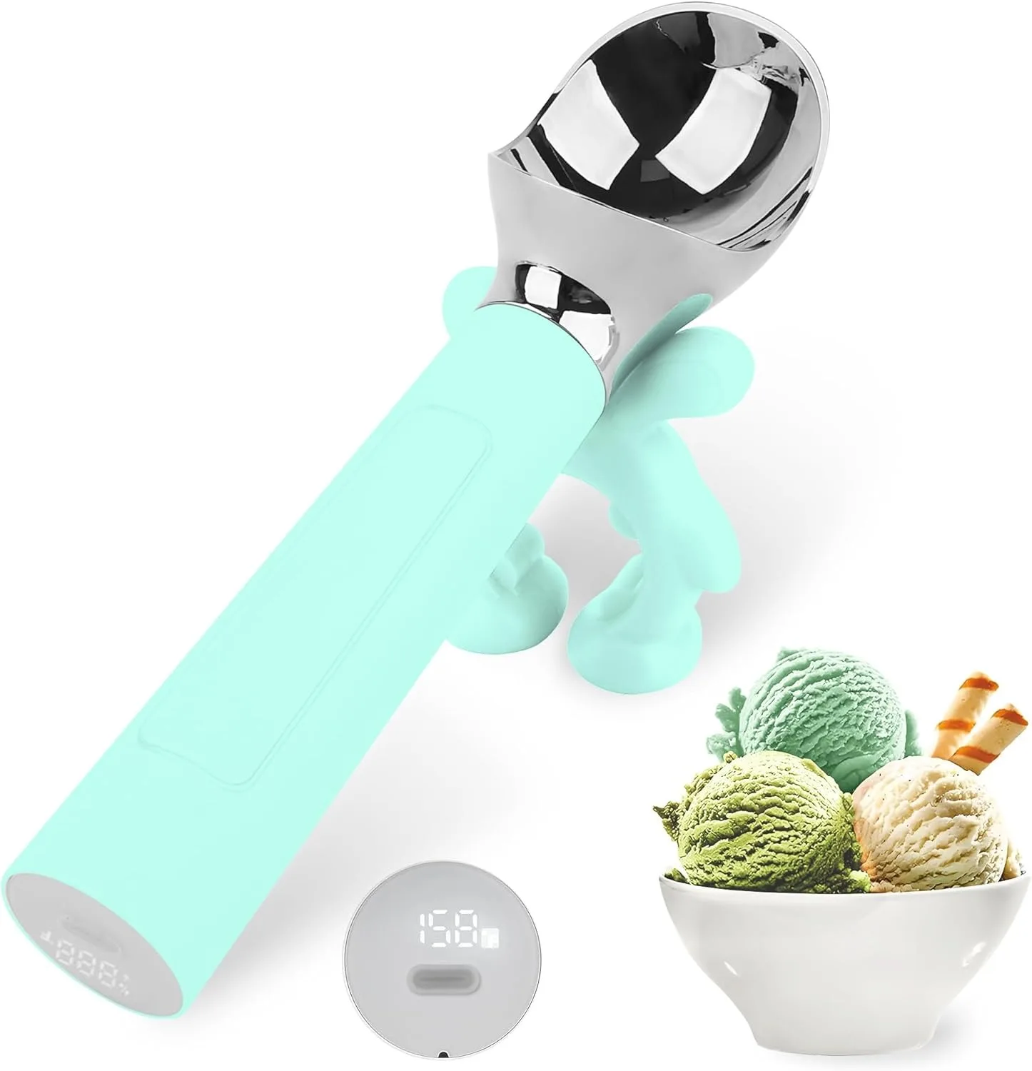 Laudtec New Ice Cream Scooper with LED Display Seniors & Kids Rechargeable Electric Warming Scooper Heated Ice Cream Scoop Sz04