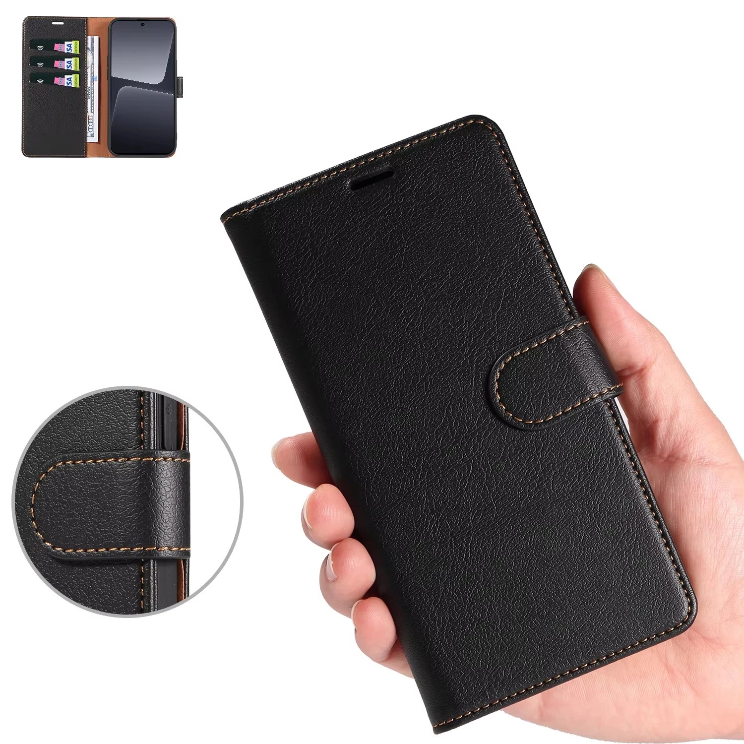 product laudtec leather phone cases solid color protective cover anti drop wallet card case for xiaomi 14ultra 14t pro redmi 13c sjk979-29