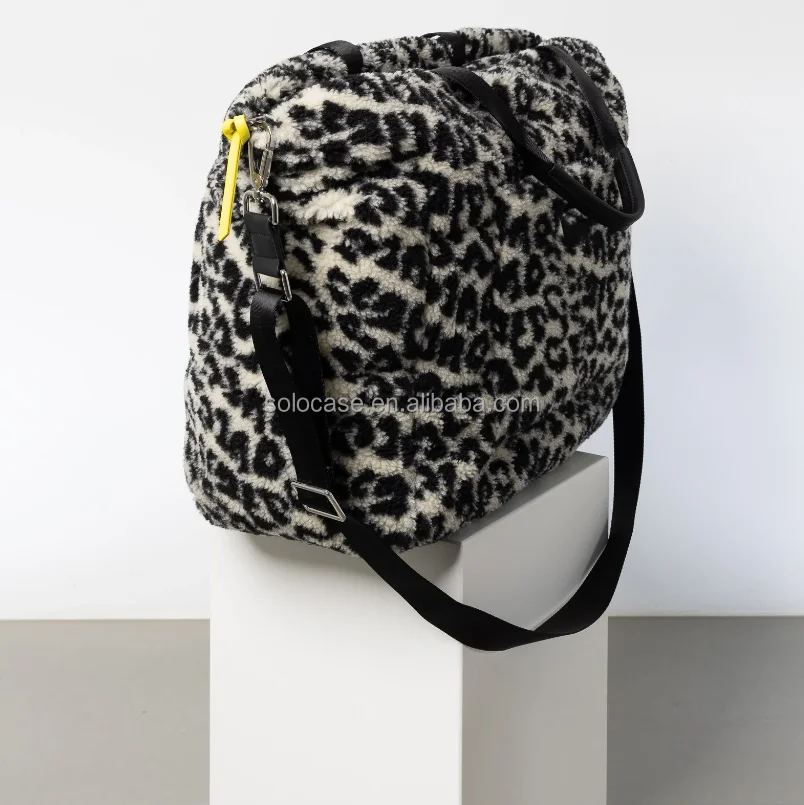 Winter Sherpa Leopard Print Tote Bag