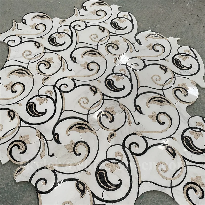 White Mosaic Flower Waterjet Pattern Floral Marble Mosaic for ...