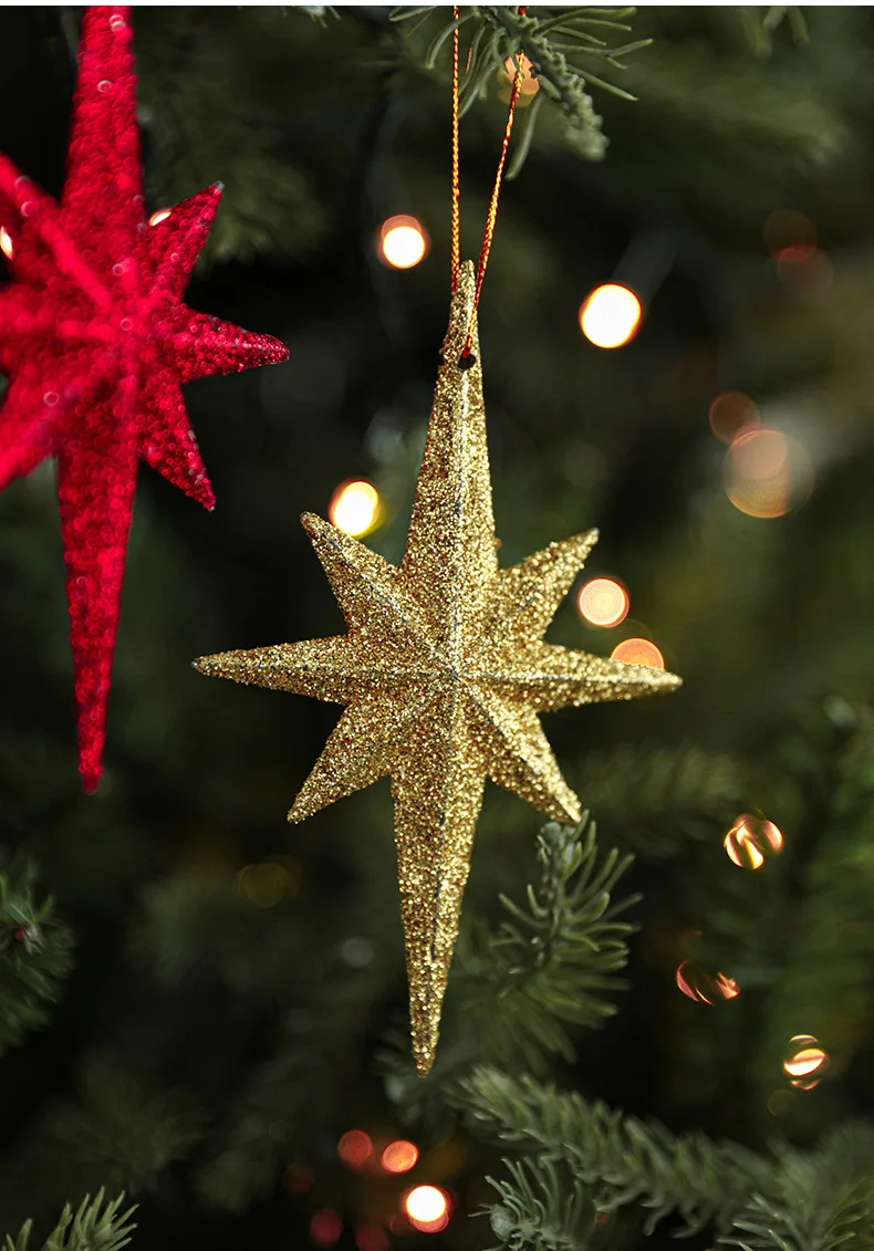 Christmas Tree Pendant Ornaments Octagonal Star Christmas Tree Ornament Star for Winter Christmas Holiday Tree Decorations manufacture