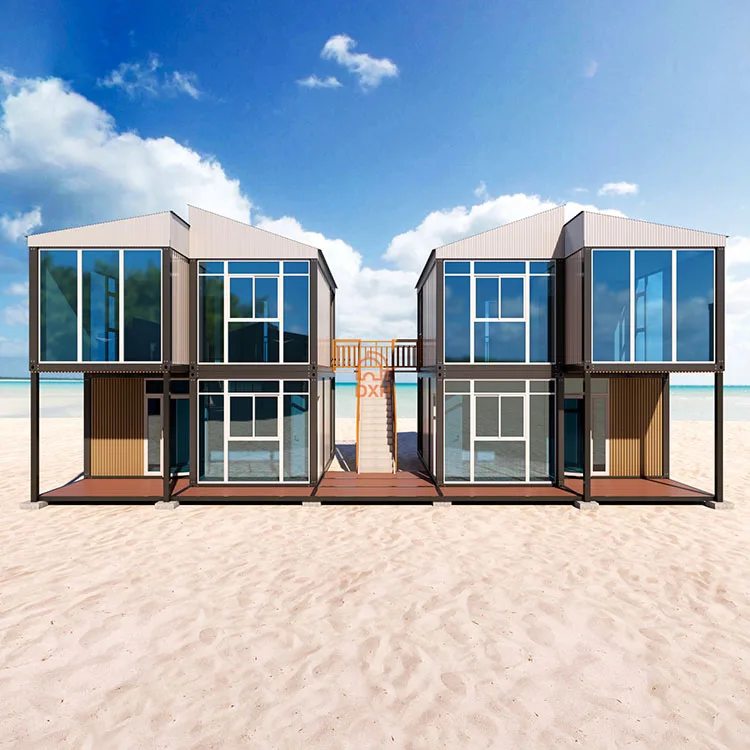 Factory Eps Sandwich Panel Prefab Modular Shipping Container Home Modern 2 Story Shipping Container House Villa with Sloped Roof