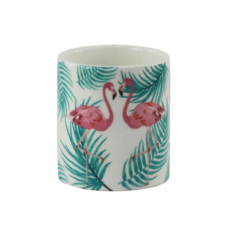 Flamingo & Green Leaf Ceramic Jar Scented Candle Long Lasting Soy Wax Strong Rose Fragrance Aromatherapy Candle  With Gift Box