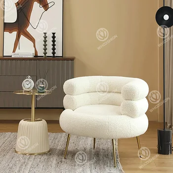 White Armchairs Furniture Living Room Leisure Accent Chair Boucle Fabric Hotel Lounge Sofa Chair With Metal Leg