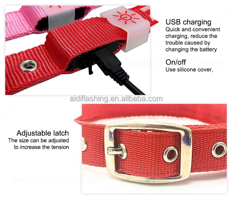 Metal Pin Buckle Strong Light Up Dog Collar with Rechargeable Battery Custom Logo Dog Collar