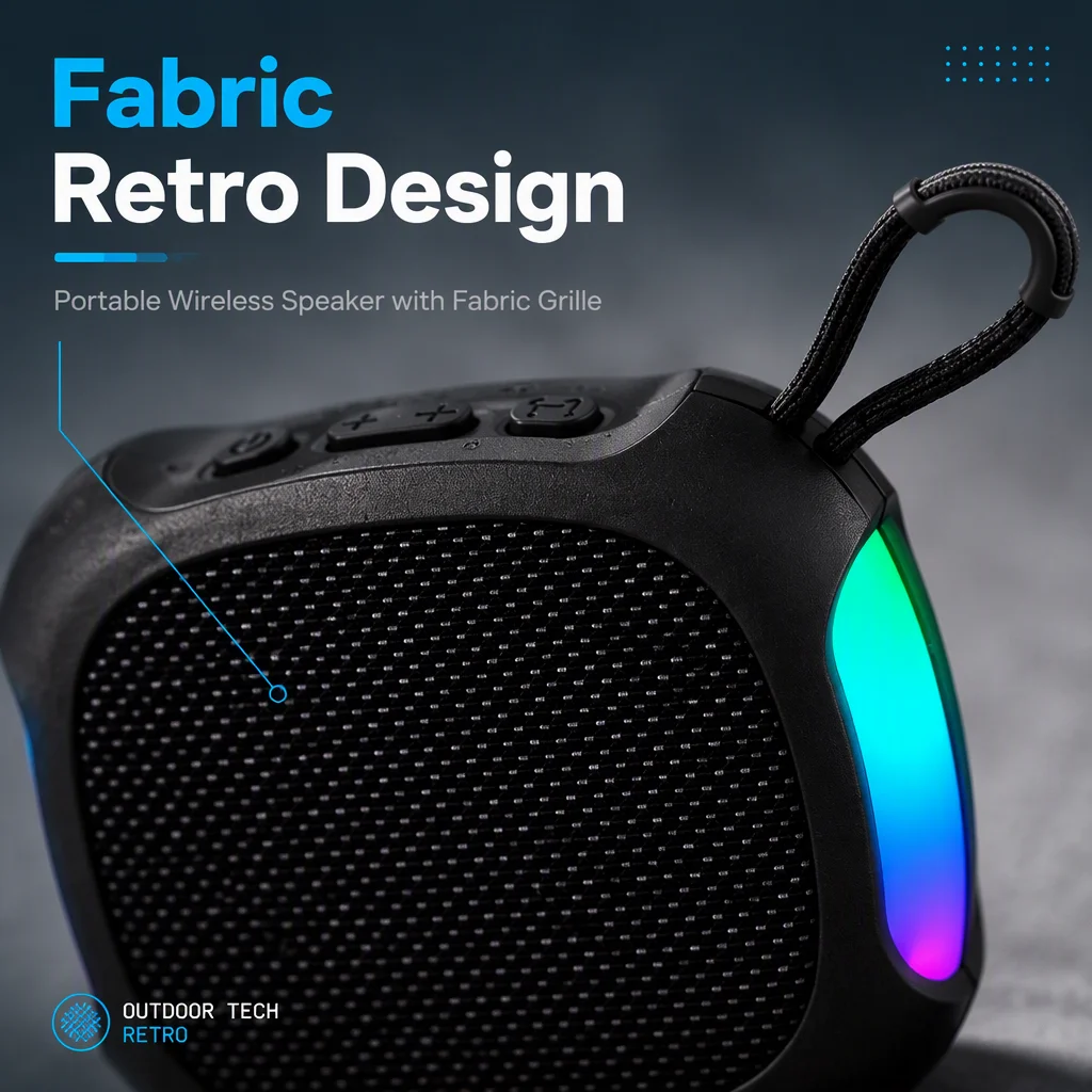 Fabric Retro Design Speaker RGB Cool Lighting Party TWS Pairing for Camping Hiking and Night Running