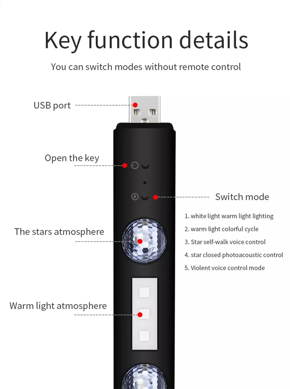 LED RGB Car Atmosphere Lamp USB Wireless Lamp Roof Star Light Multiple D88 Automotive Interior Ambient Decorative Party Lights