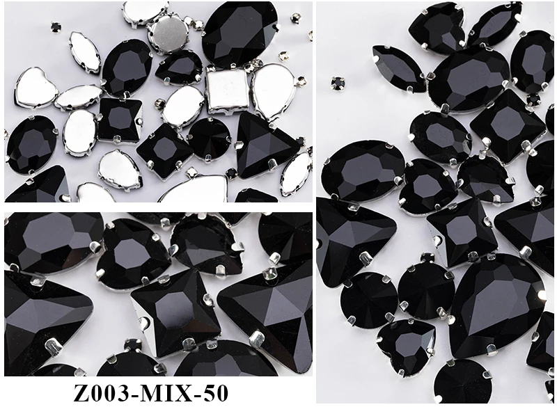 Claw Stone Glass DIY Rhinestone Mixed Shapes Four-point Stainless Steel Sew on Crystal Loose 50pcs 2 Bags Rhinestones for Makeup manufacture