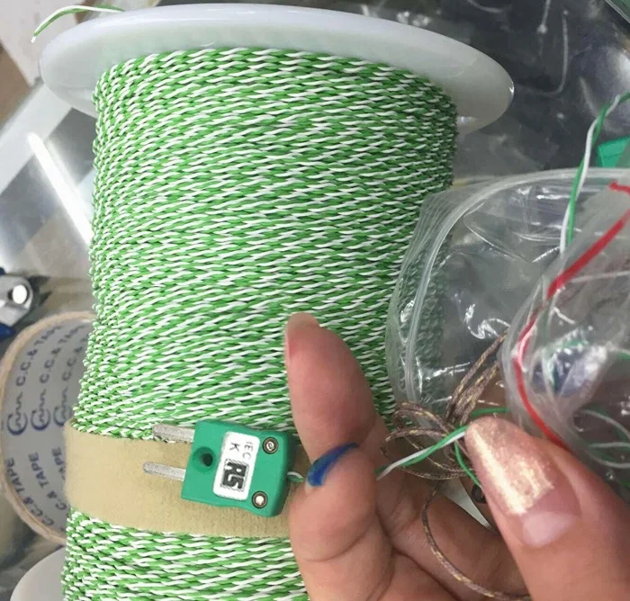 1 Meter Green and White Color Twin Twisted K Type Weld Thermocouple Wire  with Connector