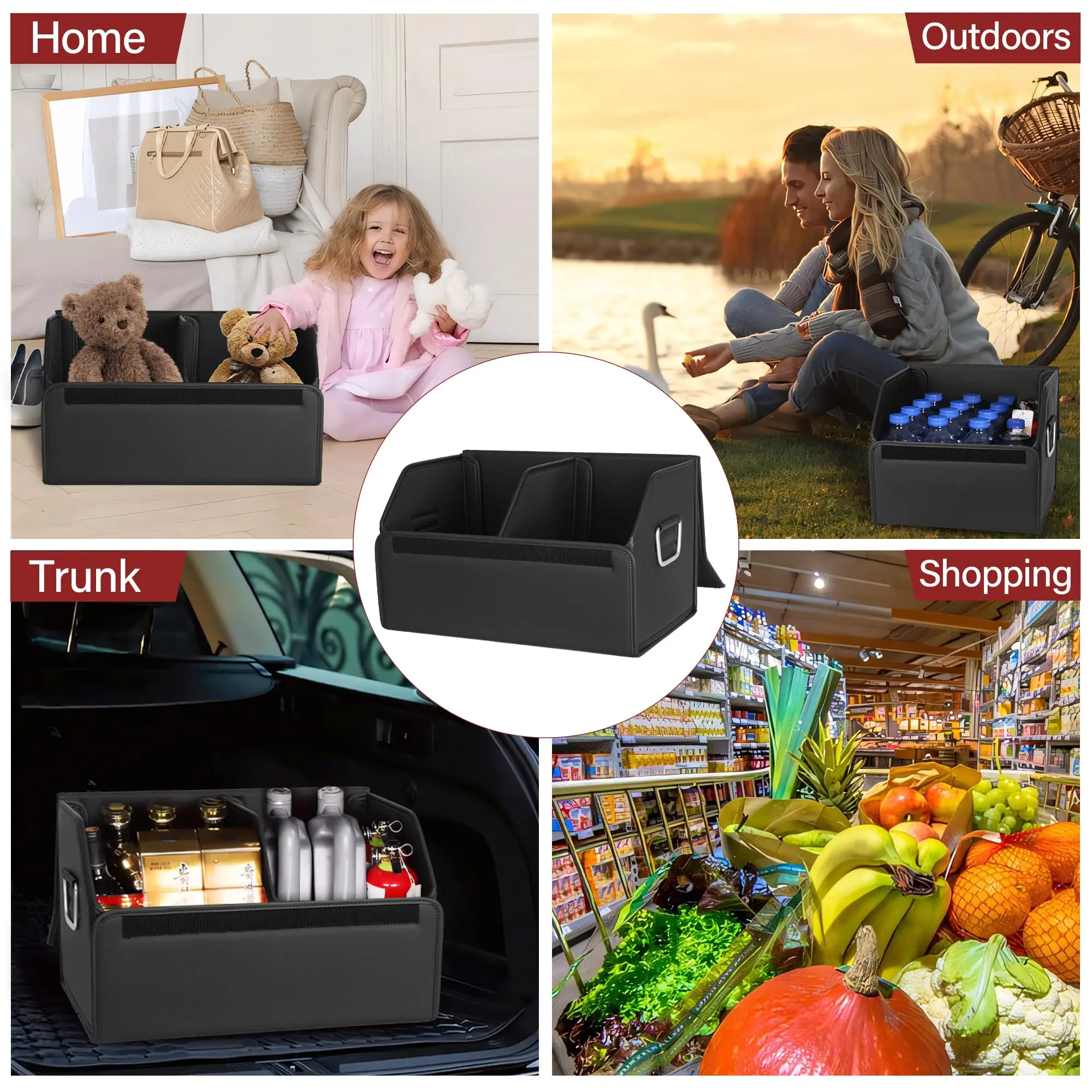 Factory Custom Leather Trunk Organizer, Large Soft Car Organizers Storage,foldable,with Lip, for Car SUV/Jeep/Sedan/Home/Camping