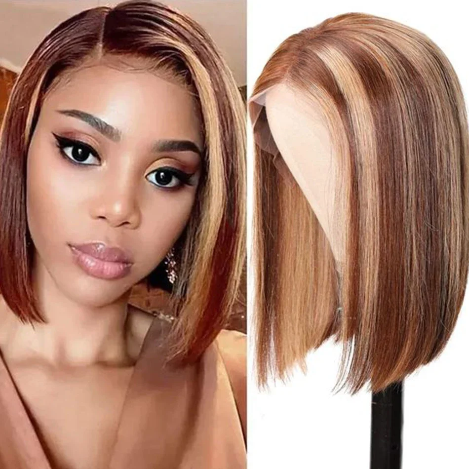 Highlight Menselijk Haar Bob Pruik Rechte Kant Voorkant Remy Braziliaanse Korte Pruiken Voor Vrouwen T Kant_voghion.com