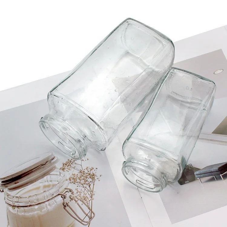 400ml 800ml Glass Bottle for Coffee Powder Square Glass Jar for Instant Coffee with Plastic Cap