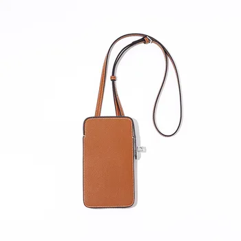 New Fashionable Versatile Lock Buckle Genuine Leather Mobile Phone Bag Simple Pure Color Crossbody Mini Bag for Women