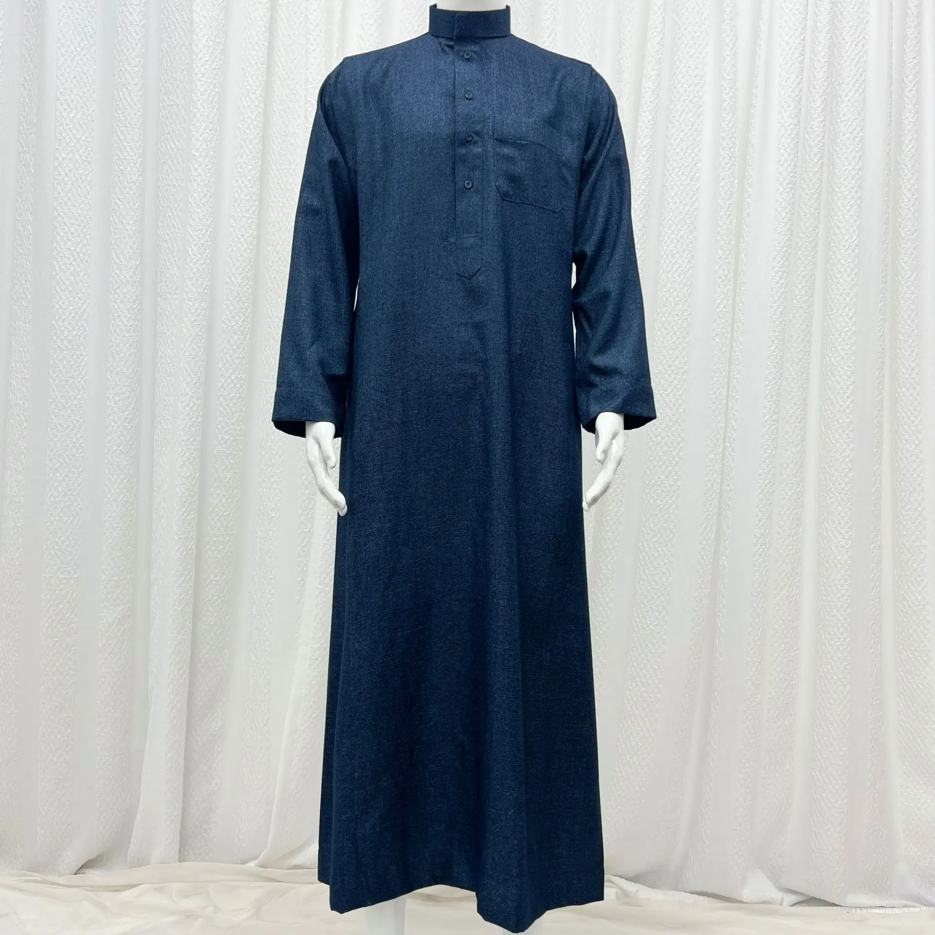 Modest Saudi Winter Premium Thick Thobe Thawb Islamic Clothing Arab Jubah Stand Collar With Pockets Robe for Men
