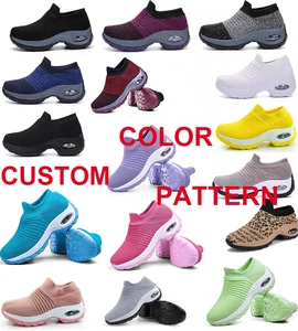 Women Tennis Shoes Sports Sneakers Cushion 5CM Platform Elastic Casual Shoes for Women Breathable Sock Walk Wedge Shoes