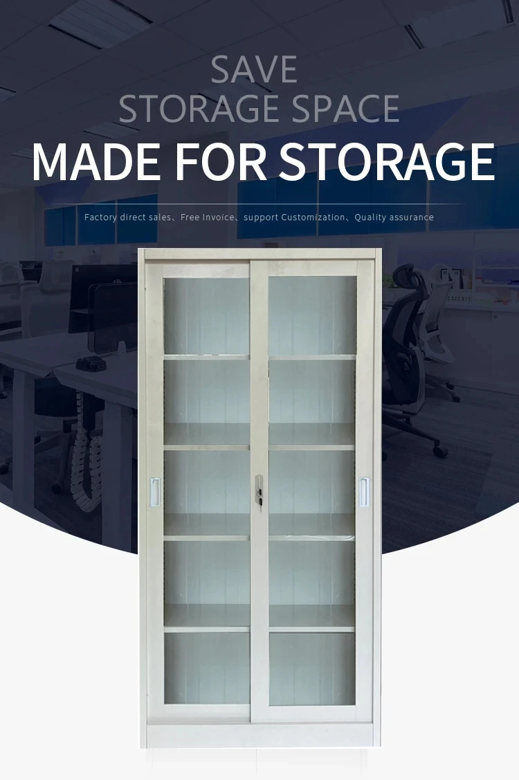 Lockable Display Filing Cupboard With Smooth Glass Sliding Door Large Storage Office Document File Cabinet With Adjustable Shelf