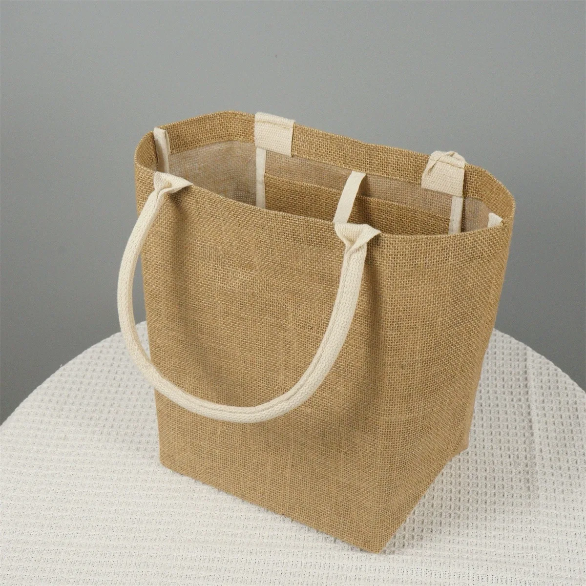 Free Sample New Custom Logo Eco Friendly 100% Natural  Recyclable Shopping Tote Fashion Reusable Jute Bag