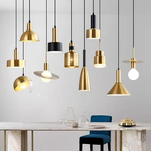 Wholesale E27 E26 Simple Style Metal Copper Hanging Light Nordic Modern Golden Brass Kitchen Island Pendant Lighting