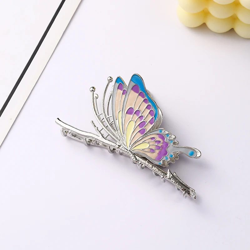 2025 New Style Color butterfly Metal Plating Painted Hair Claw Clip for Women Decorative Butterfly Ponytail Hair Claw Party Made