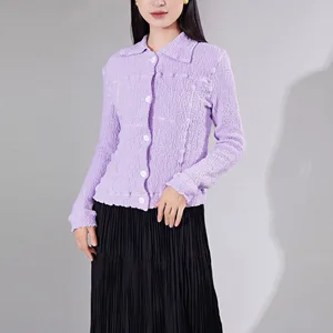 Japan Miyake Pleated Women's Clothing New Design Shirt Casual Style Women's Pleated Blouse