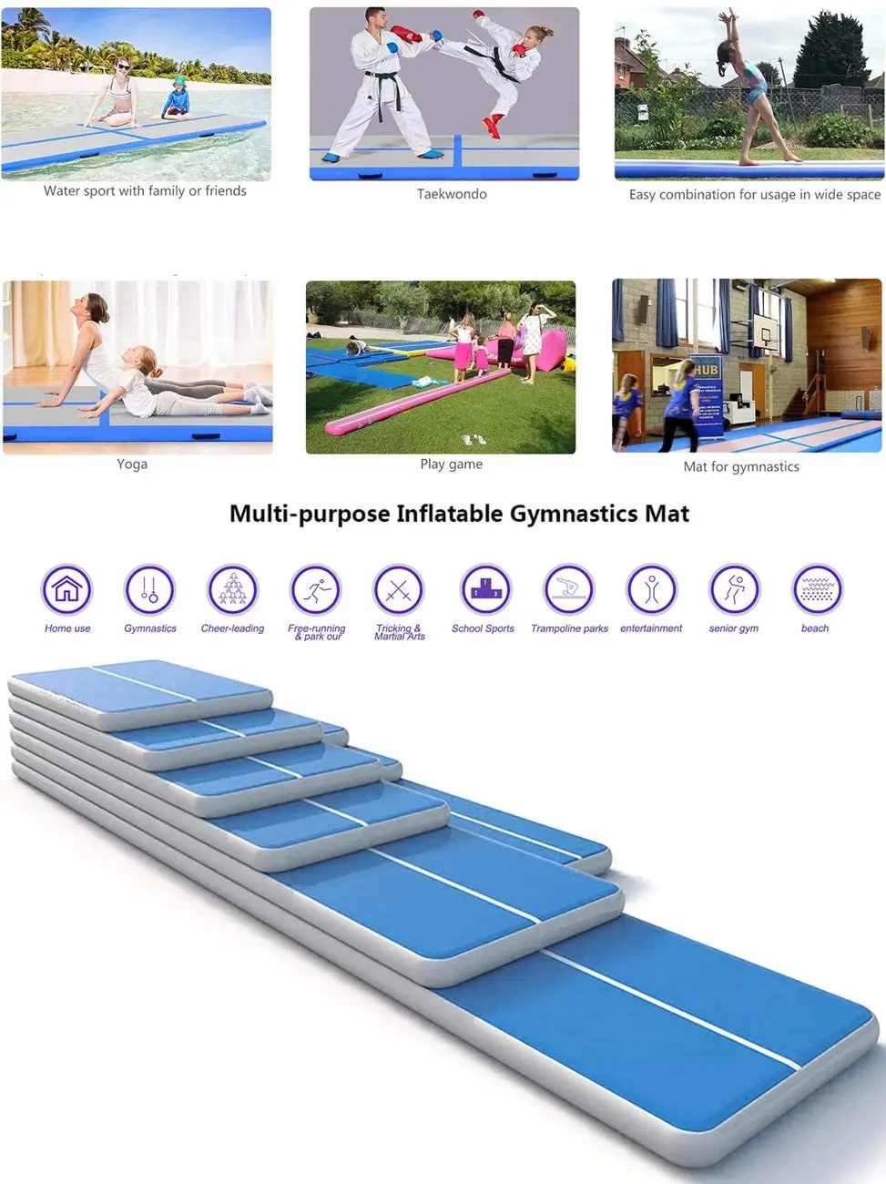 Tumble Mat for Home Gym Yoga Water Inflatable Gymnastics Mats for Tumbling SLSY Tumble Mats 10ft/13ft/16ft 