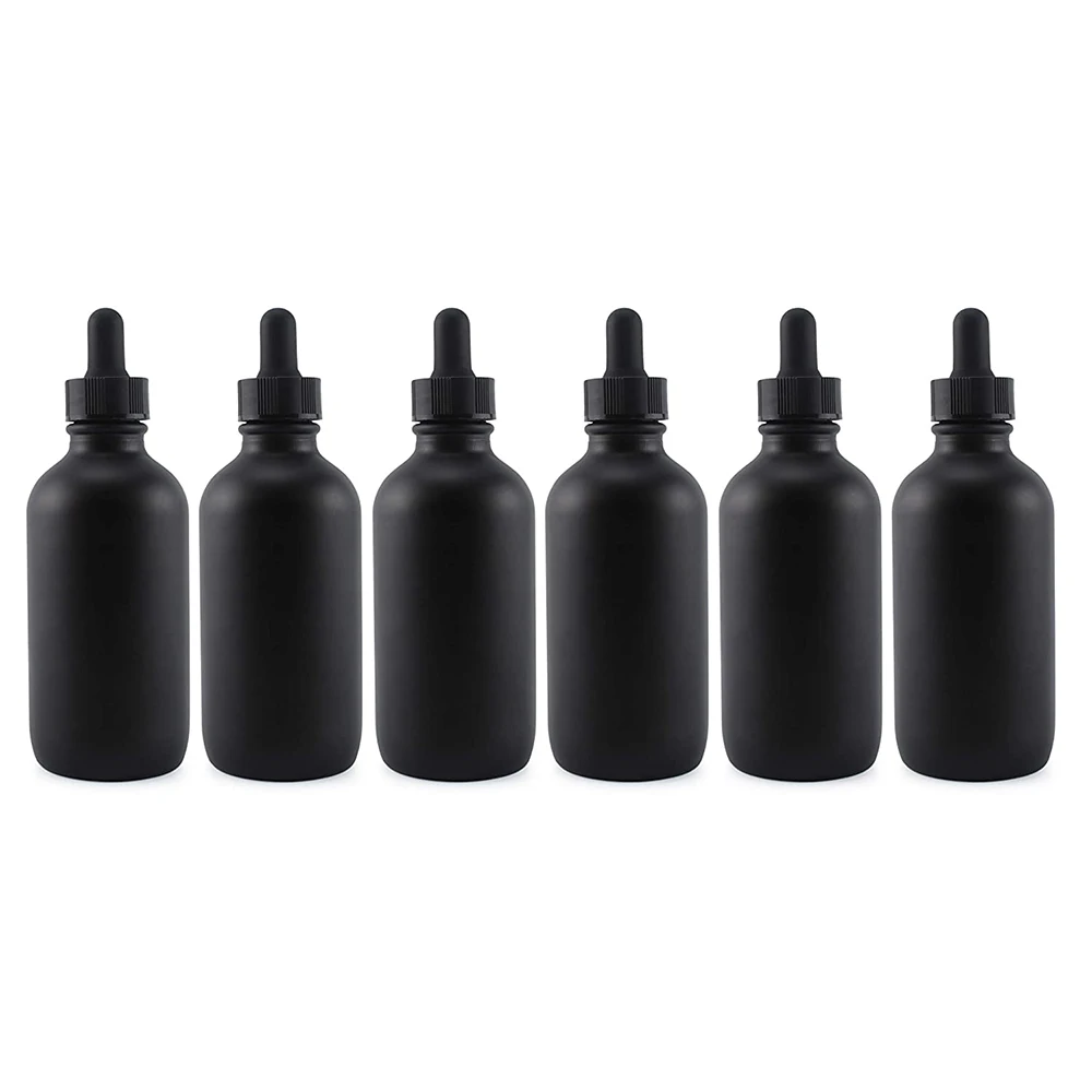 4oz Matte Black Frosted Essential Oil Glass Boston Round Pipette