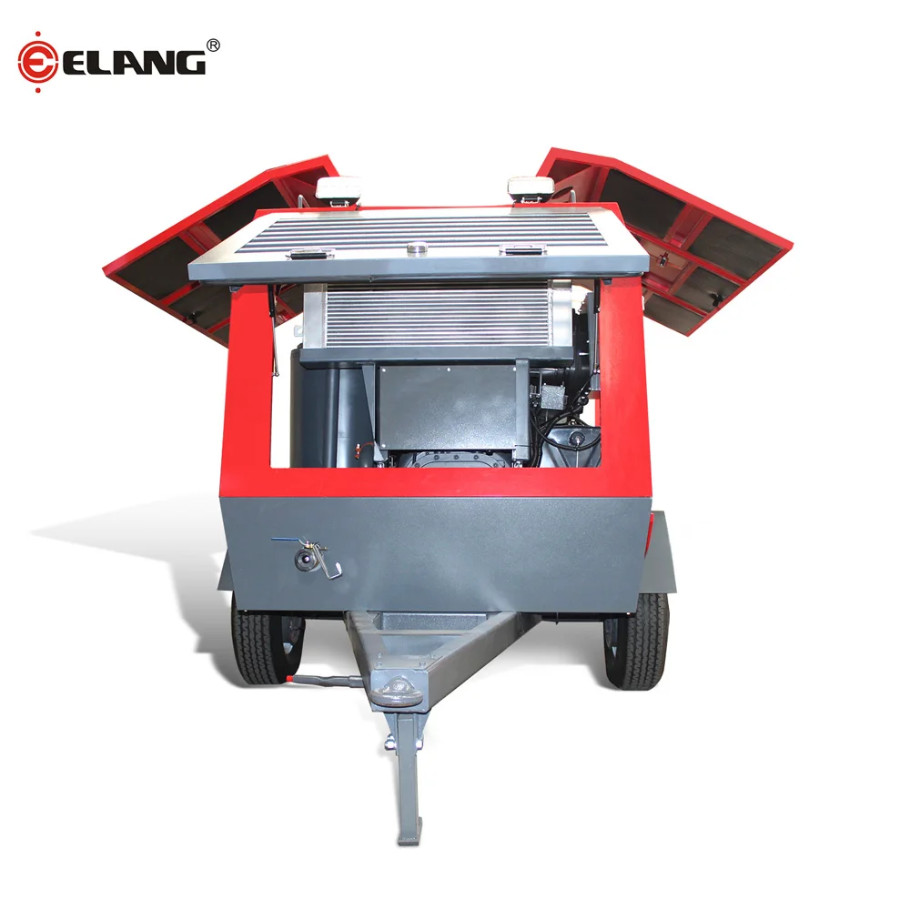 185cfm Diesel Engine Two Wheels Towable Portable Screw Air Compressor for Digging