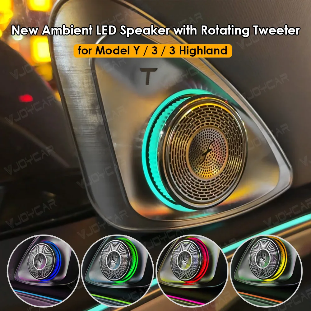Car Speaker 3D Rotating Tweeter with Atmosphere Lights Audio Sound System RGB Lamp Modification Accessories for Tesla