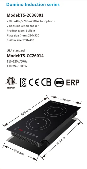 Double Zone Electric Induction Domino Hobs Efficient Cooking