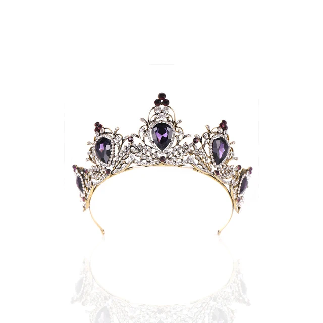 OEM/ODM American Alloy Rhinestone Baroque Crowns For Queens Vintage Crystal Luxury Black Purple Bridal Wedding Tiaras For Women