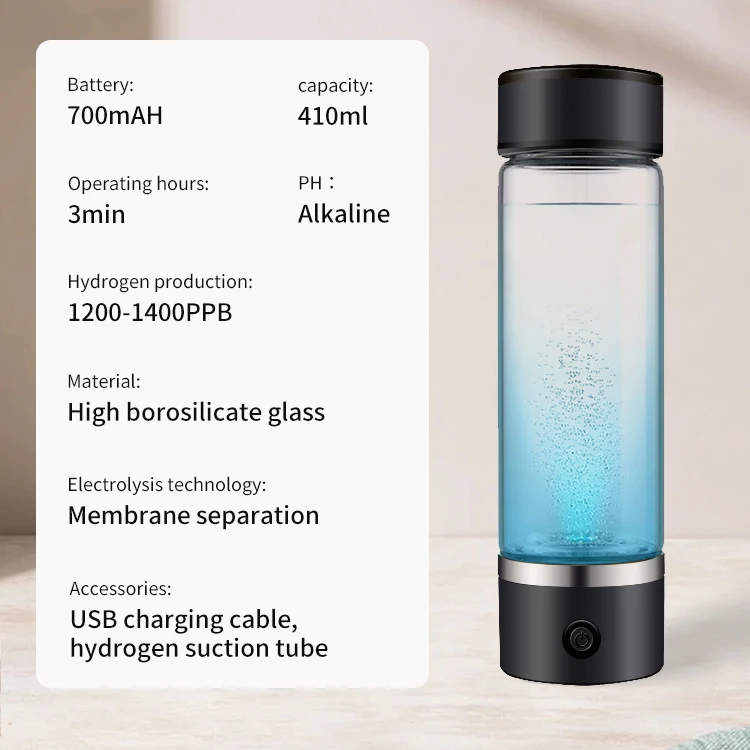 Level up Filter Water Bottle Hydrogen Alkaline Hydrogen Water Bottle Ionizer Hydrogen Water Generator With Glass Bottle