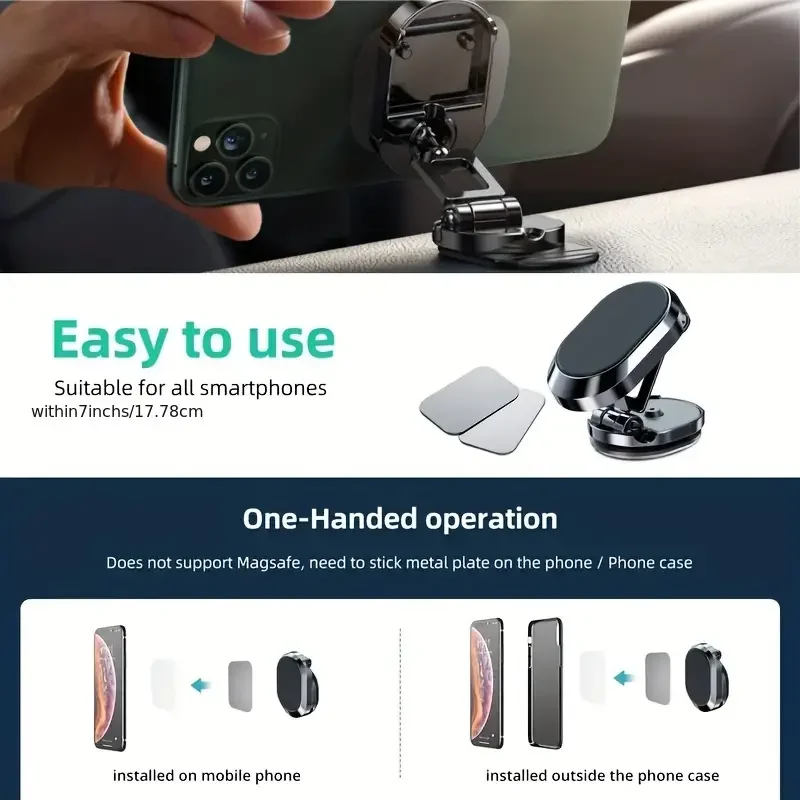 TUKEFEV Magnetic Car Phone Holder Mount 360° Rotating Suction Cup Stand