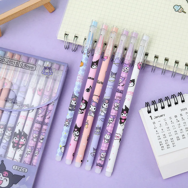 12 Stylos Gel Effaçables 0.5mm - Motifs Kawaii Kuromi - Parfait Pour École/Bureau