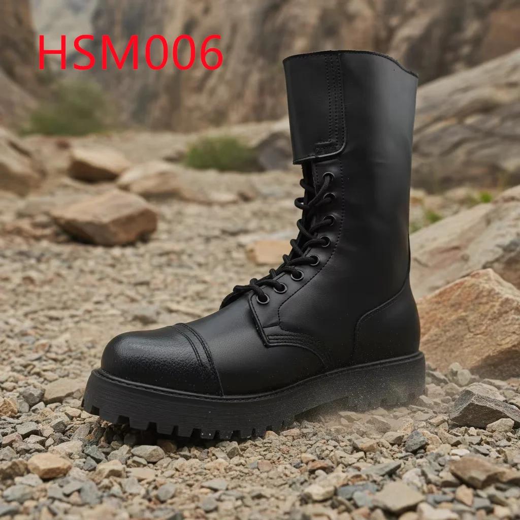 ZYF, Franse stijl – anti-kras embossed leer zwarte combatlaarzen van Forest Trek; tactische laarzen met dubbele gewrichtsconstructie, model HSM006