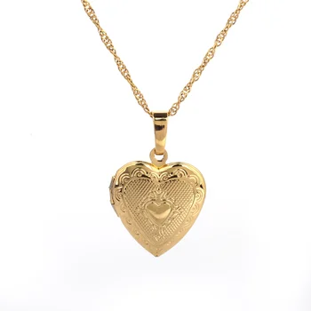 Gold Color Women Trendy Heart Locket Jewelry 24K Gold Color Fashion Cute Heart Pendant Necklace