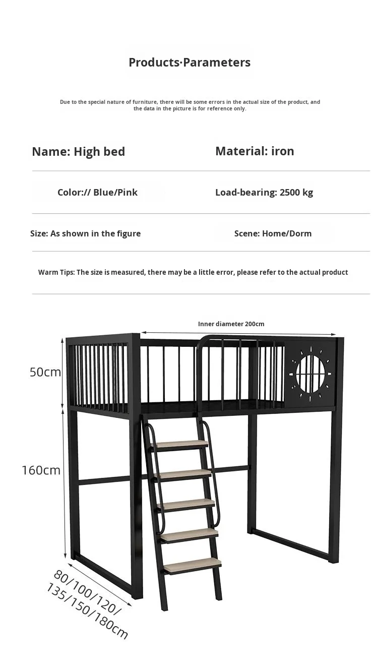 product modern wrought iron loft bed with desk simple space saving duplex iron frame for small apartments factory direct-2