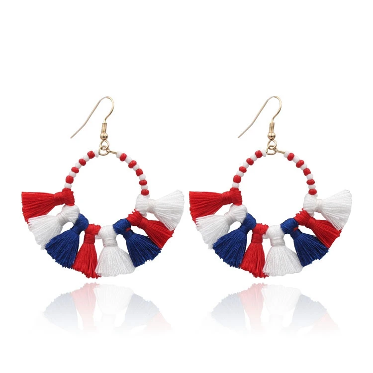 red white blue tassel earrings