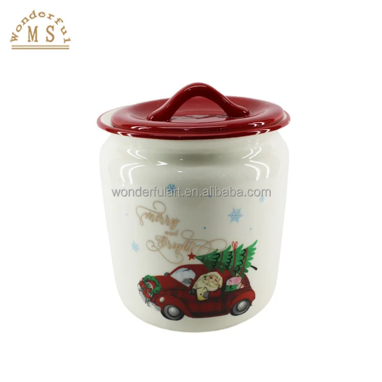 Wholesale promotion Ceramic Star Craft Canister Storage Pottery Christmas Car Decal salt Jar kitchenware tableware for Christmas