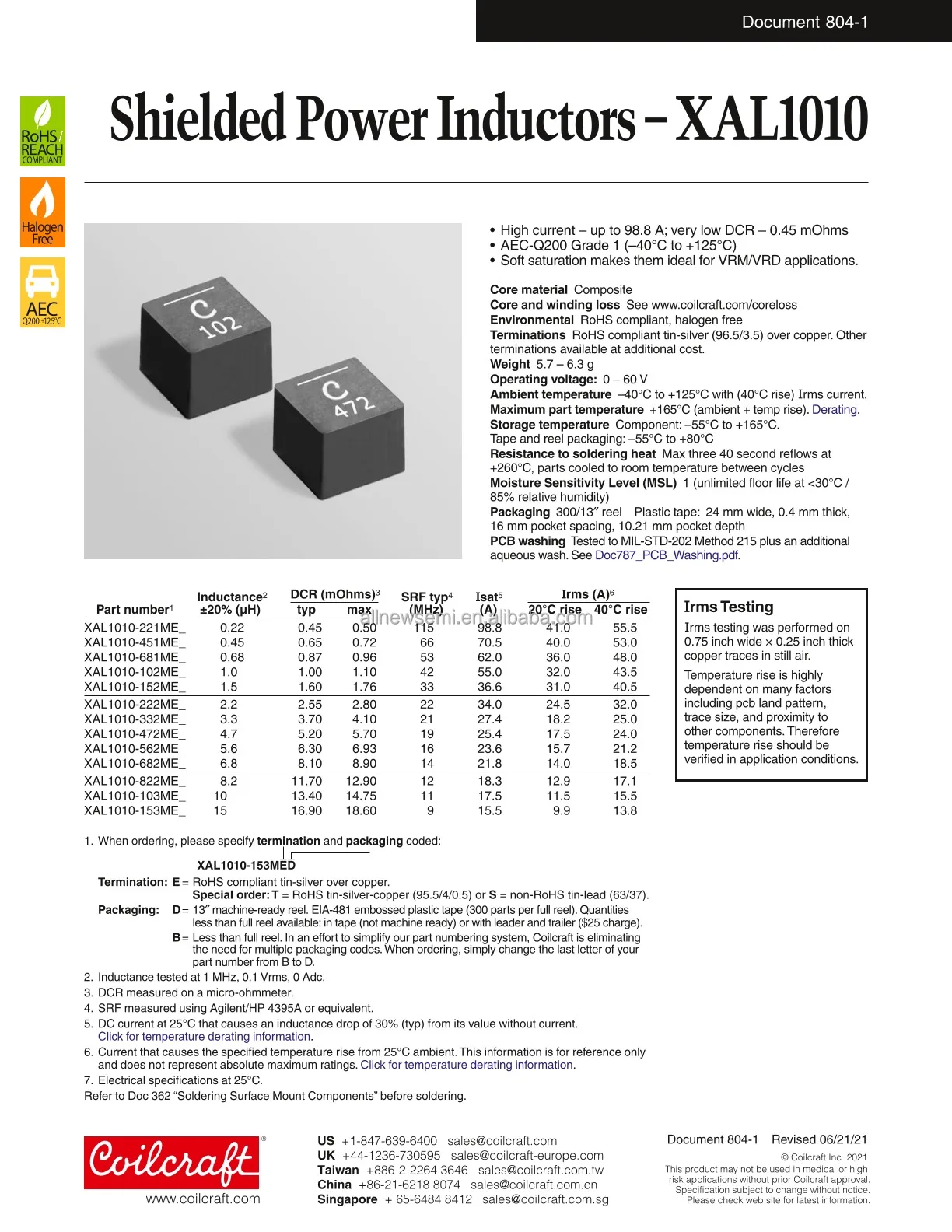 Hot sale Original XAL1010-103MEB General Purpose Inductor 10uH 1 Element Composite-Core SMD 3945 CHIP HALOGEN FREE Inductors