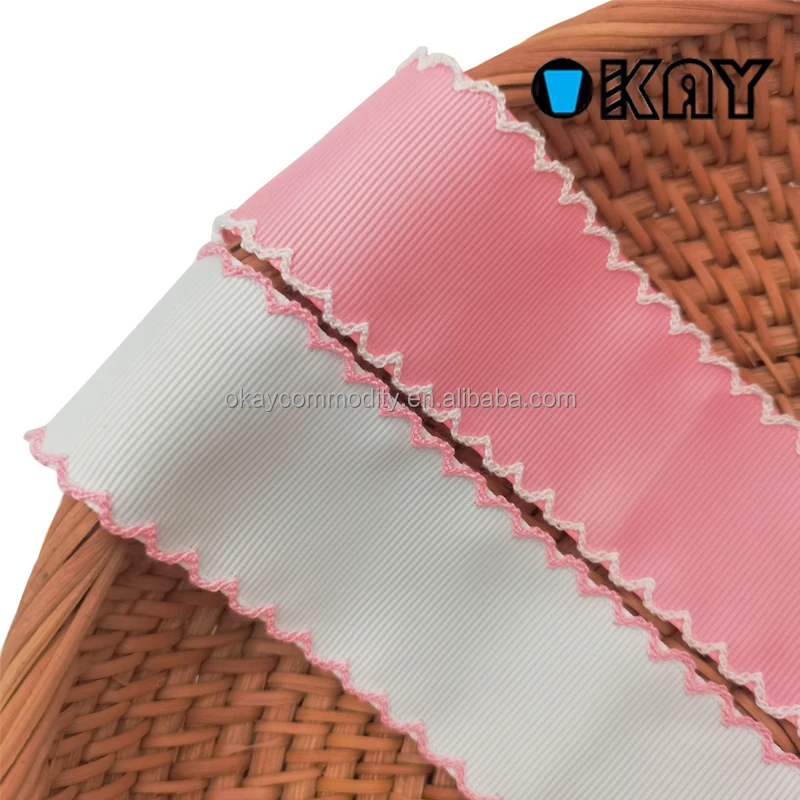 OKAY Custom High Quality Polyester Grosgrain Ribbon Moon Stitch Crochet Edge for Hair and Party Use