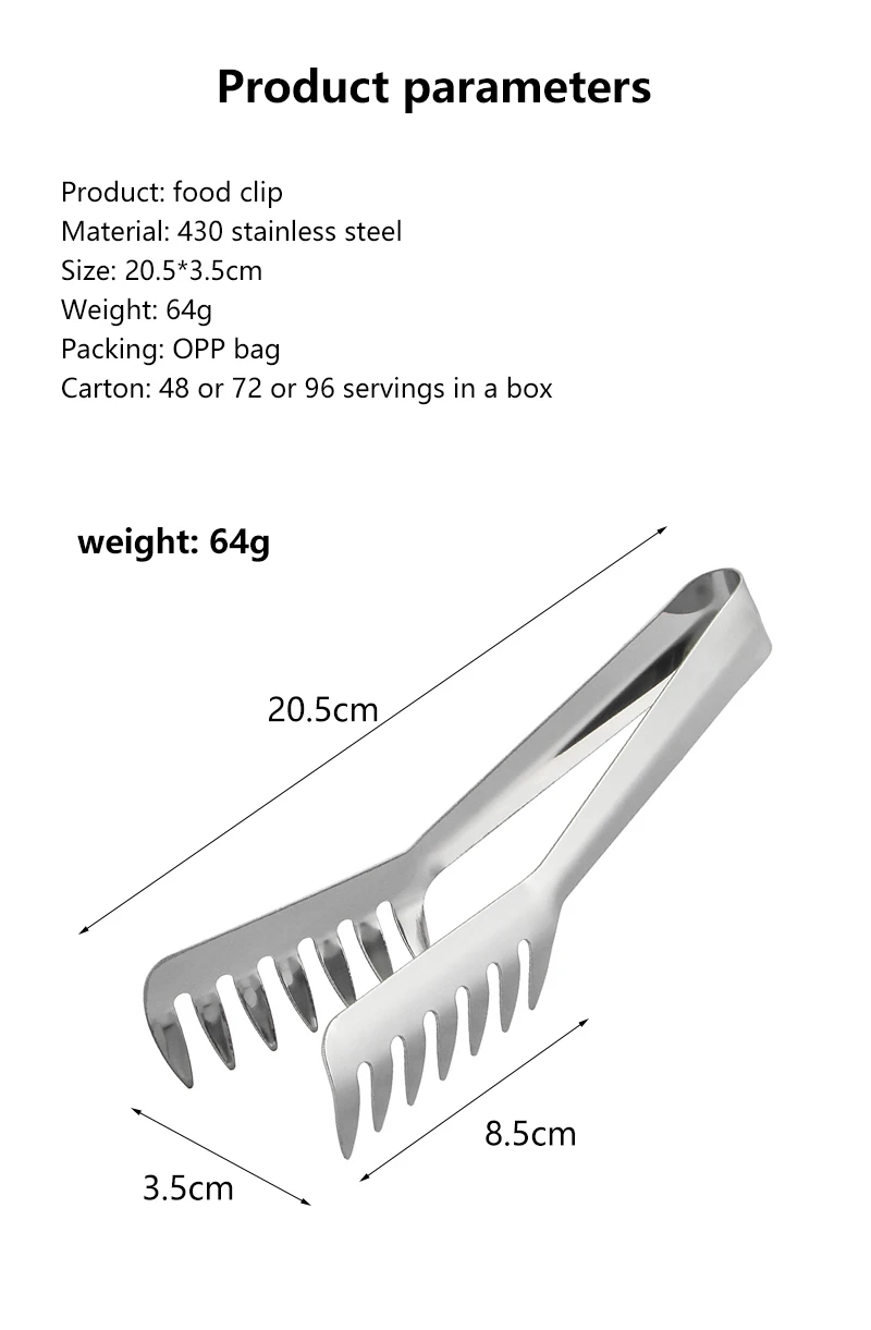 Pinza Per Pasta E Alimenti In Acciaio Inox Con Denti A Pettine, Manico Liscio, 24,7 Cm, Colore Inviato A Caso